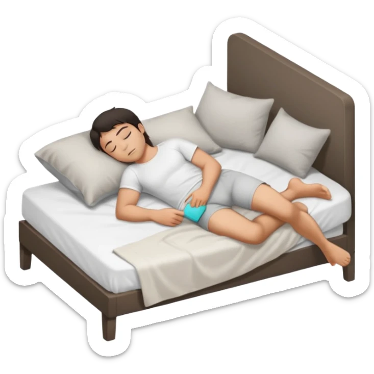 rapaz de cabelo escuro dormindo de lado, de  corpo inteiro usando camiseta branca e cueca cinza claro sticker