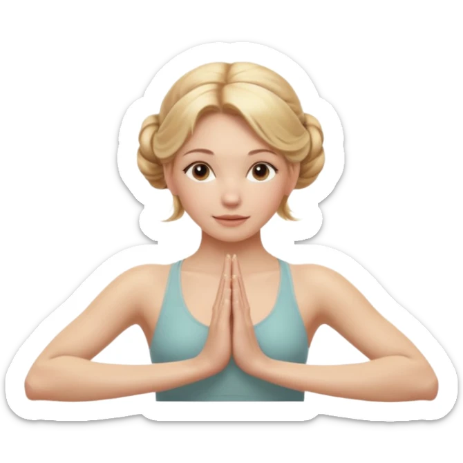 Cinematic Realistic yoga Portrait, depicted with lifelike skin texture, subtle rosy undertones, and soft natural lighting that enhances the gentle contours of her face. Her intricately detailed golden blonde hair is elegantly styled in an updo, sticker