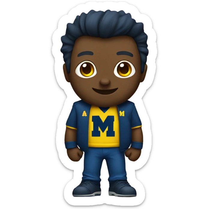 A cute wolverine wearing a blue and yellow University of Michigan shirt sticker