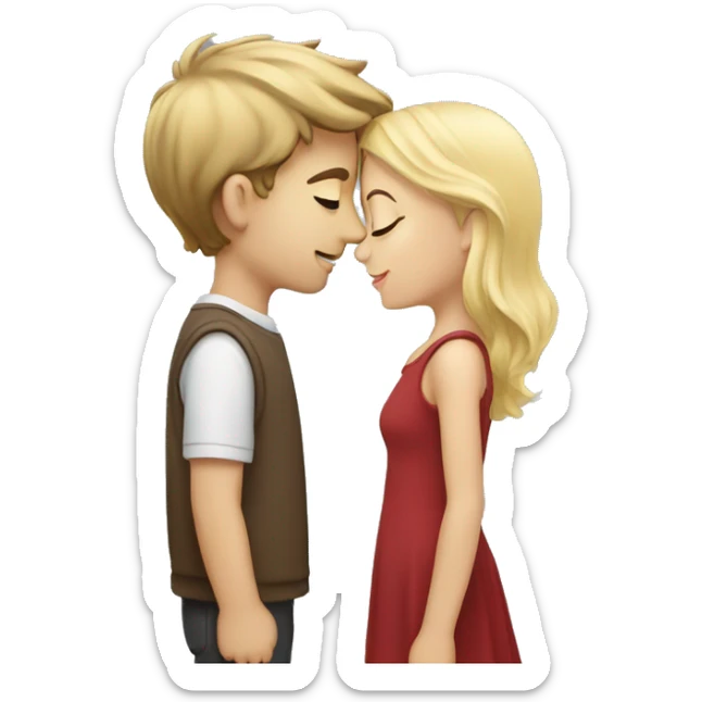 A Boy with brown hair kissing a girl with blonde hair sticker