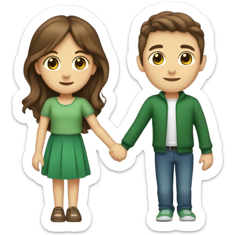 Girl with Brown Hair and Green eyes Holding Hands with Boy with Brown hair and Brown eyes  sticker