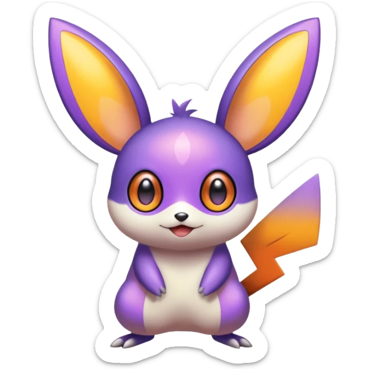big-eyed Purple and orange colorful iridescent Emolga-Victini-Pichu-Dedenne-fusion sticker