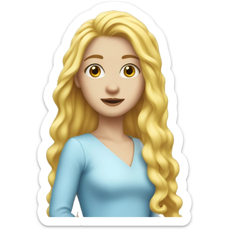 Long yellow hair, loose hair, white skin, sky blue dress, sharp nose sticker