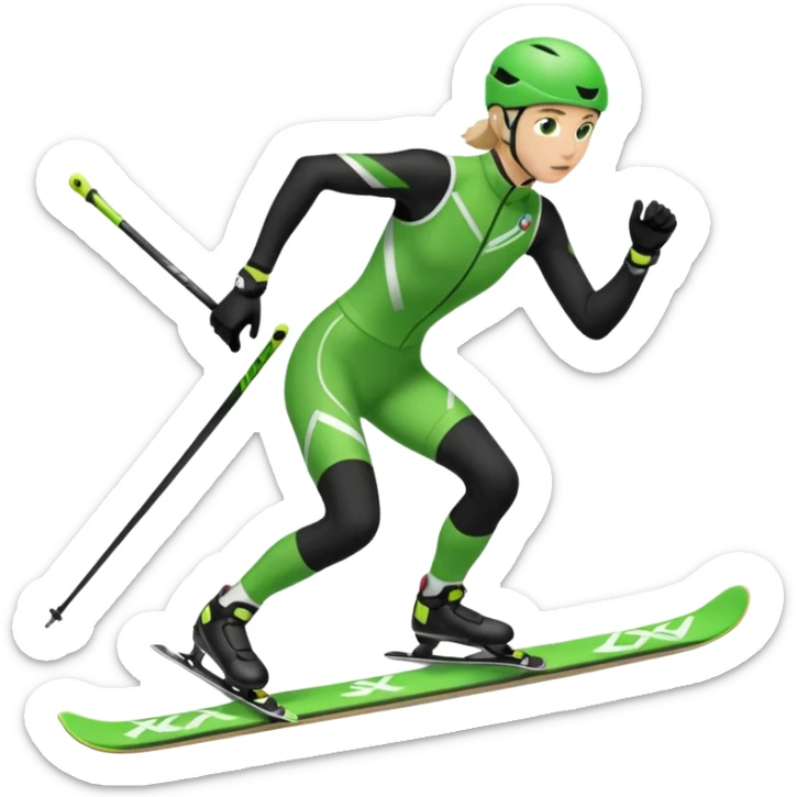Xc ski racer in green and black clothing. Full body, skating sticker