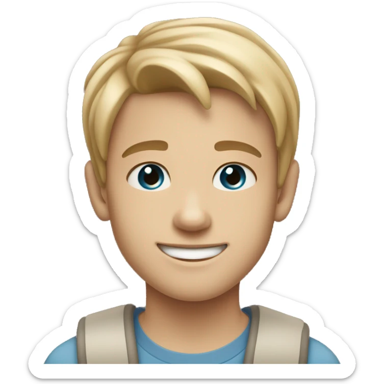 a 13 year old boy smiling with blue eyes and pale tan skin color straight har brown/ blonde sticker
