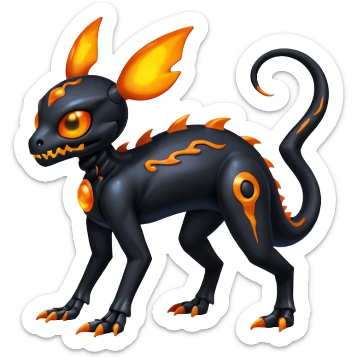 Shiny Spooky Black And Orange Duskull-Salandit-Sylveon-Fakémon-hybrid-creature (full body)  sticker