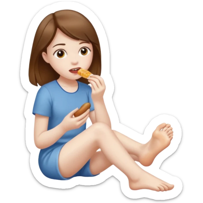 very pale girl with brown hair eating her own foot  sticker