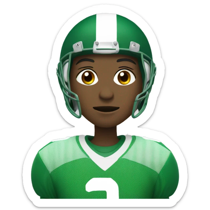 Football player in green and white jersey waring number 3 sticker