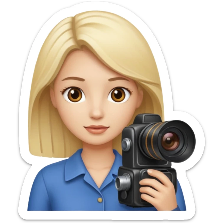 Emogi simple femme blonde yeux marron qui tient un appareil photo sticker