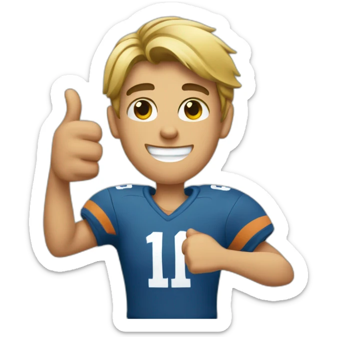 young man in his 20s giving a thumbs up and related to football sticker