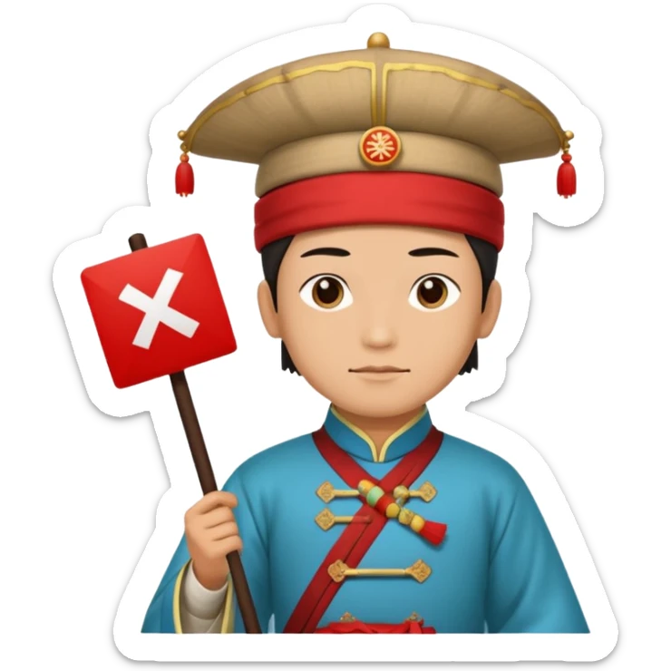 qing empire man who is of han ethnicity that is holding a sign that has a red x on it who is not han ethnicity sticker