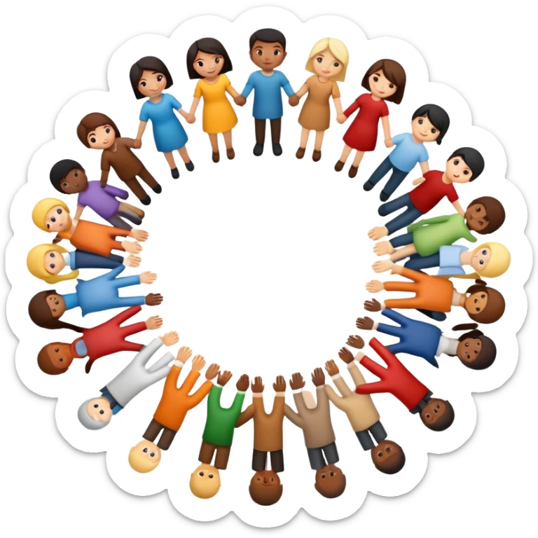 A circle of diverse people of different races and ethnicities holding hands as a symbol of unity, integration, and harmony sticker