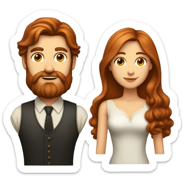 Tall white man with long brown hair and long beard and beard an woman with long reddish hair sticker