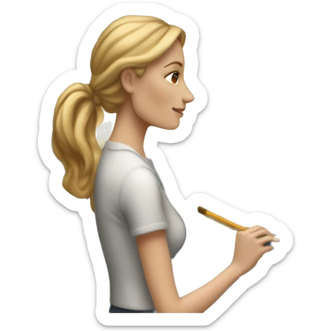 a white woman painting a scenic picture on an easel sticker
