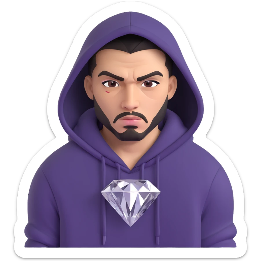 gangster with a diamond grill, mean look, wearing a hoodie, urban vibe sticker