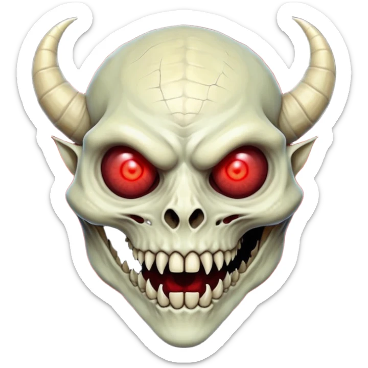 Cursed Crimson Satanic Horned Reptilian Moon Spooky Eerie Ghostly Spectral Zombiefied Skeletal Monsterous Creature Face sticker