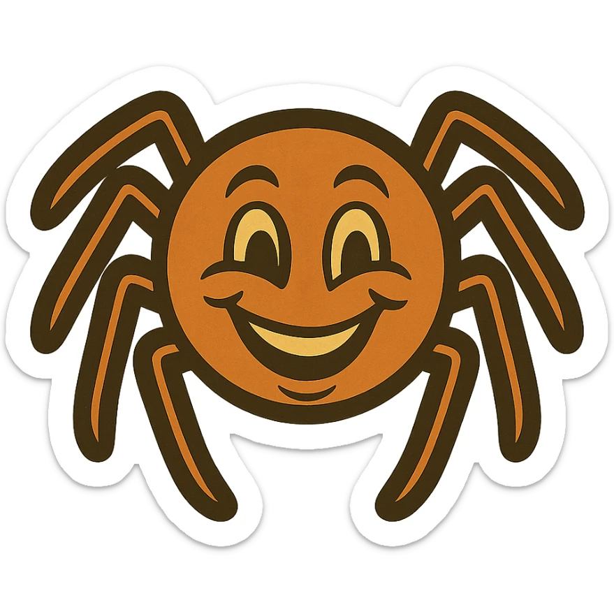 Create images of happy retro spiders and witches for stickers. Use this image for inspiration. sticker