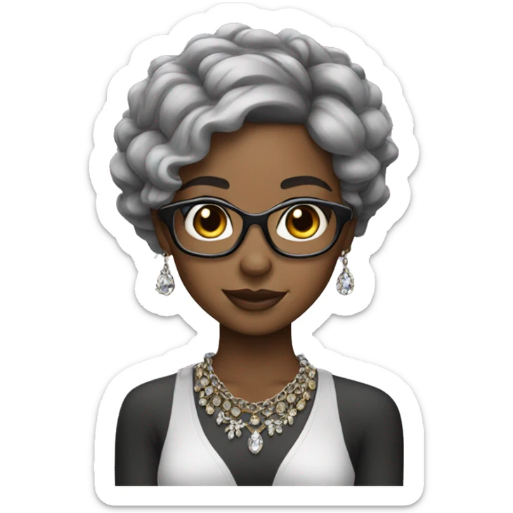 girl with jewelry make skin a bit lighter and hair gray add glasses  sticker