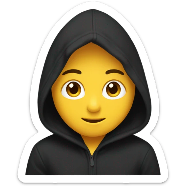 “Black hoodie emoji, minimalist style, simple design with a hood, long sleeves, and no logos or patterns, transparent background.” sticker