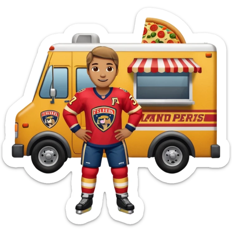 The galaxy with a with a Florida Panthers player
With a taco truck and a pizza truck
 sticker