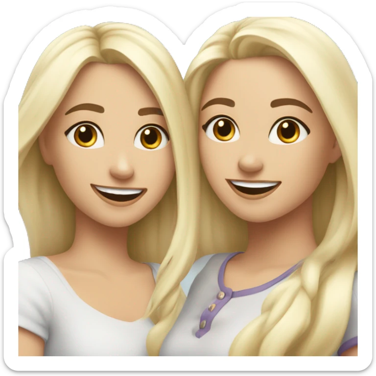 White blonde female and white brunette female best friends happy smiling with hearts everywhere sticker