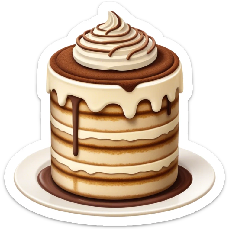 Cinematic Realistic Tiramisu Dessert Emoji, featuring layers of coffee‚Äêsoaked ladyfingers and mascarpone cream dusted with cocoa rendered with delicate textures and warm, inviting lighting. sticker