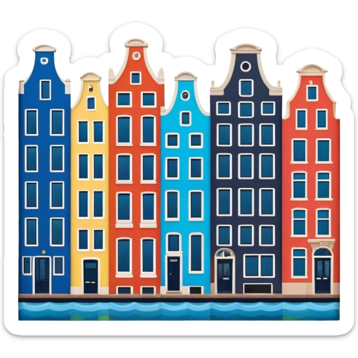 Cinematic Realistic Amsterdam Canal Houses Landmark Emoji, featuring narrow, gabled facades in vibrant colors. sticker
