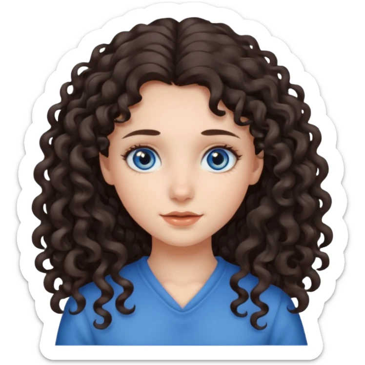 girl with gray blue eyes and long curly dark brown hair sticker