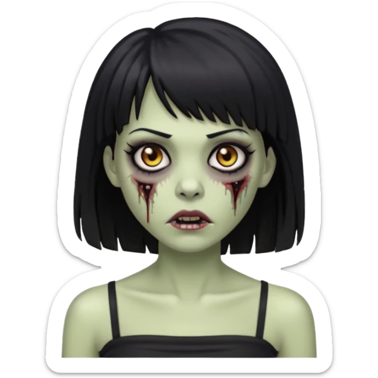 Faça uma mulher zumbi de franja cabelo longo preto com tub top preto e delineado  sticker