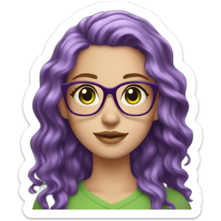white-girl-purple-wavy-hair-green-eyes-square-glasses sticker