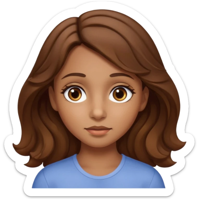 girl with wavy hair, almond shaped eyes, birthmark near her eye, tan sticker