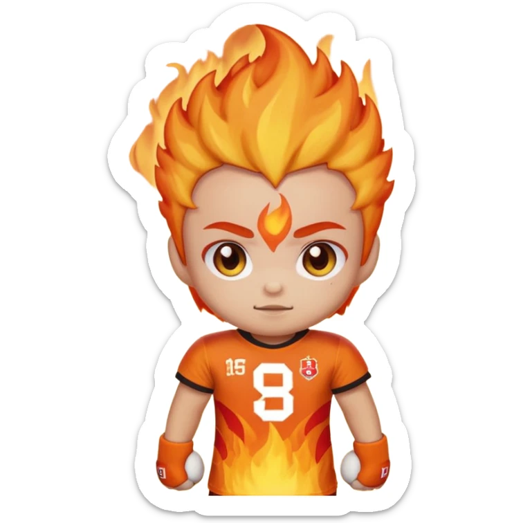 A mini heatblast from ben 10 but a cute one and has a jersey the reads "BS1HS" sticker