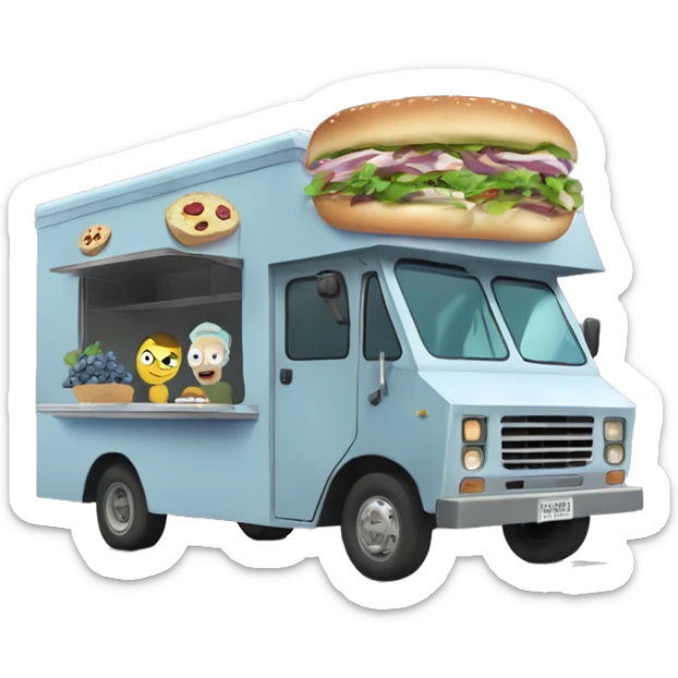 Rick and Morty’s Food truck selling blueberries sandwiches  sticker