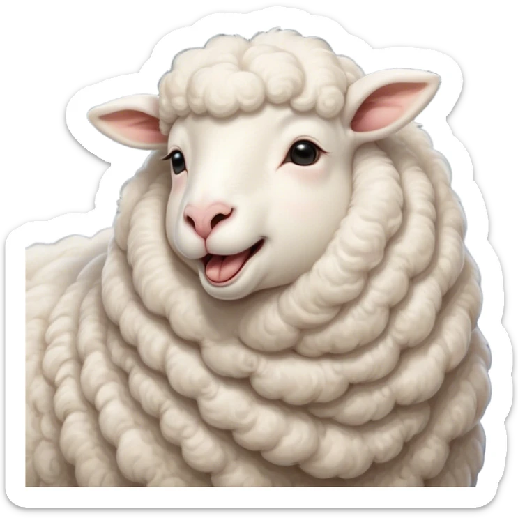 Cinematic Cute Yawning Sheep Portrait Emoji, Head tilted slightly with a dramatic, wide-open yawn, showcasing a soft, downy white fleece with gently drooping ears, round gentle eyes barely open in drowsy contentment, Simplified yet irresistibly adorable features, highly detailed, glowing with a soft, cozy glow, high shine, relaxed yet expressive, stylized with a touch of whimsical charm, bright and endearing, soft glowing outline, capturing the essence of a sleepy yet affectionate sheep, so drowsy it feels like it could stretch out of the screen and curl up for a nap! sticker
