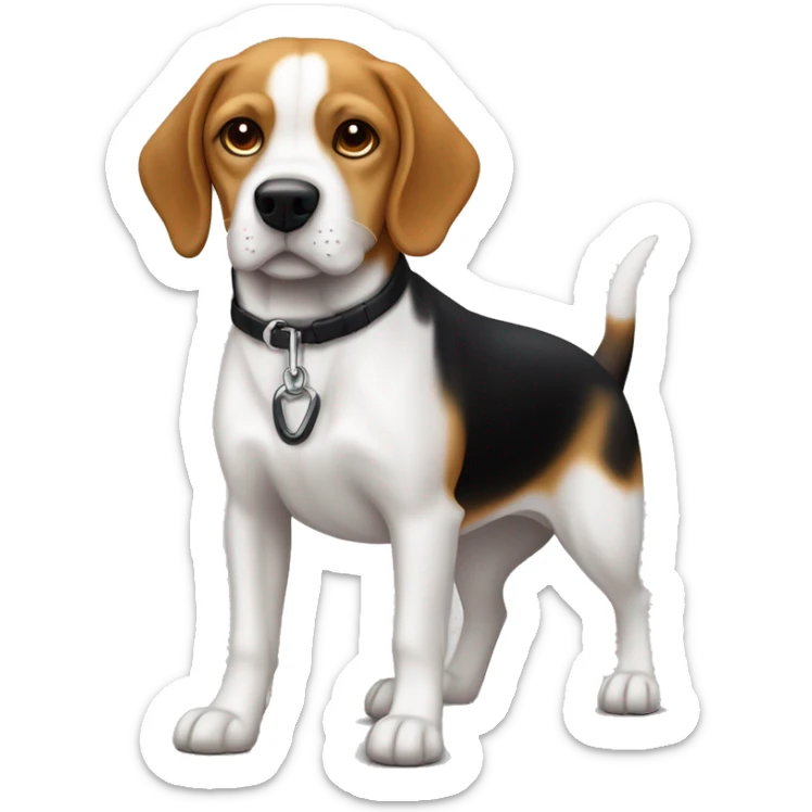 Chien beagle croisé avec un labrador noir avec une tache sur la poitrine et un colliervert  sticker