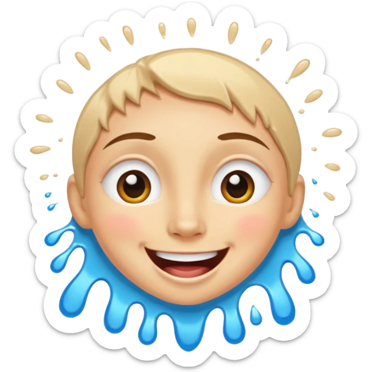 A joyful face with wide eyes and a big smile, tears of laughter flowing. The face radiates positive energy, surrounded by vibrant splashes in dynamic brush strokes. sticker