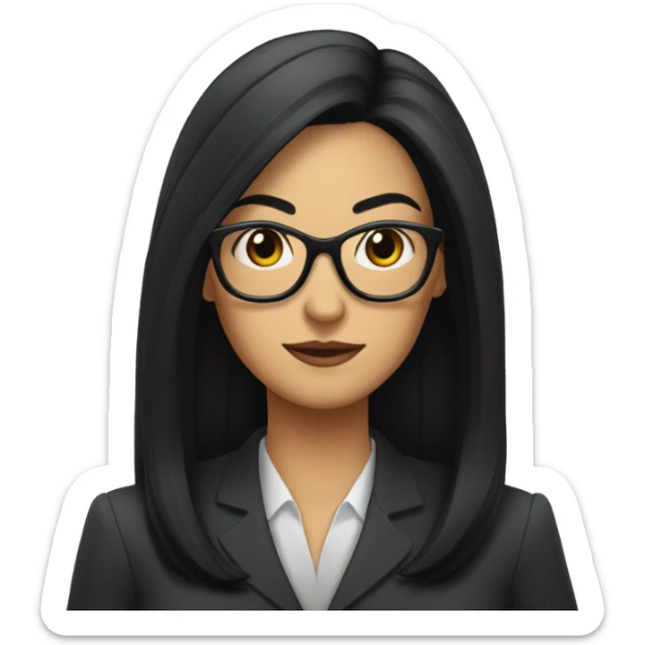 Female defense attorney with long black hair with glasses sticker