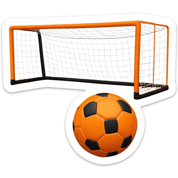 A close-up of a mini football (futsal) ball on the court, with the goals and boundary lines visible in the background. The scene captures the small-scale, fast-paced nature of futsal, emphasizing the ball's precision and the smooth playing surface. sticker