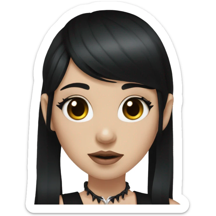 Portrait. Goth deer girl in a black sleeveless dress with a choker. White antlers with deer ears. Long Black hair sticker