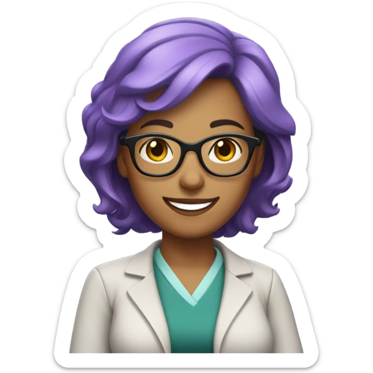 Smiling female European teacher with middle length purple hair and glasses  sticker
