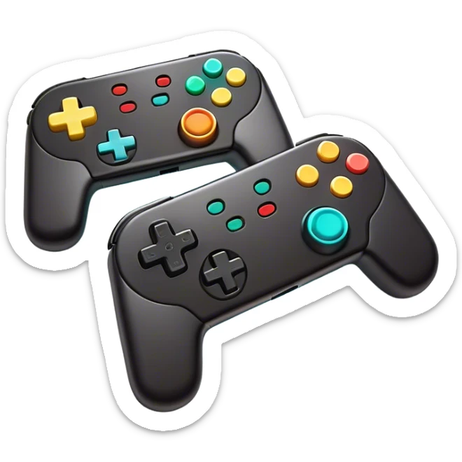 Clash of Clans aesthetic: Cinematic Playful Joy-Con Controllers Portrait Emoji, rendered in a 3D vector-style similar to standard emojis with minimal shading and bold, simplified shapes. A compact, distinct form with signature details, softly glowing with a nostalgic gaming charm. Simplified yet unmistakably iconic, highly detailed and consistent, glowing with a soft radiance and high shine. Stylized with a touch of retro gaming magic and a soft glowing outline, capturing the essence of a beloved gaming relic with a friendly, playful manner! sticker