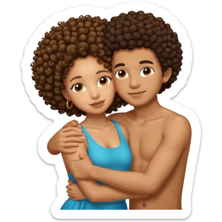 A lightskin with afro boy and brown skin girl with curls hug sticker