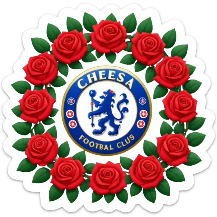 Chelsea football club logo in a wreath of red roses sticker