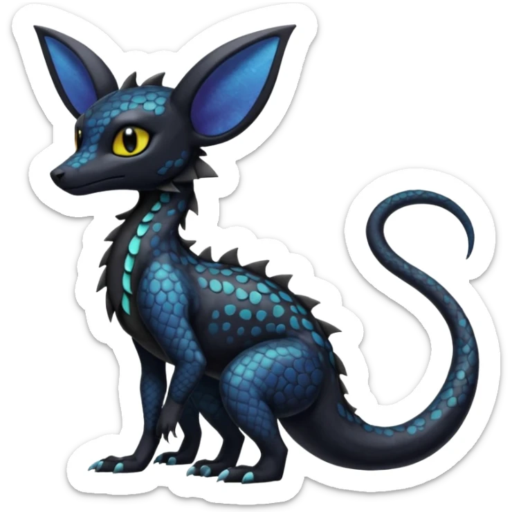 Anthropomorphic Scaley Exotic Salandit-Noibat-Umbreon-Fakémon-hybrid-creature (full body)  sticker