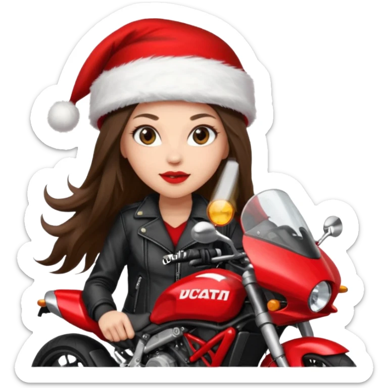 biker girl brune long hair moto christmas ducati sticker