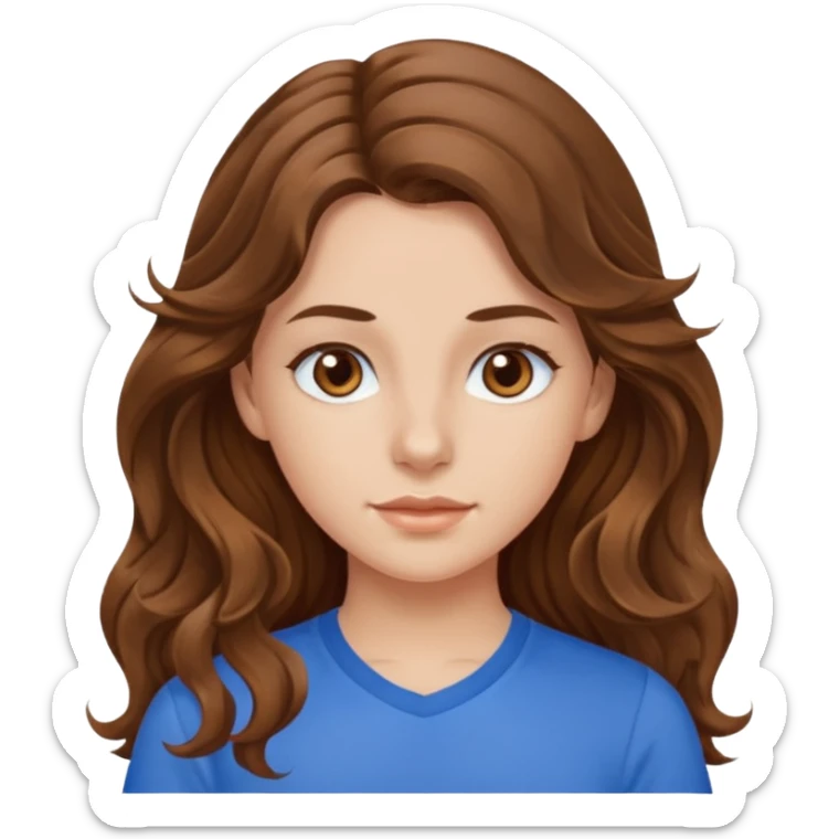 brown hair, hazel eyes, blue athletic shirt, wavy long hair pretty girl sticker