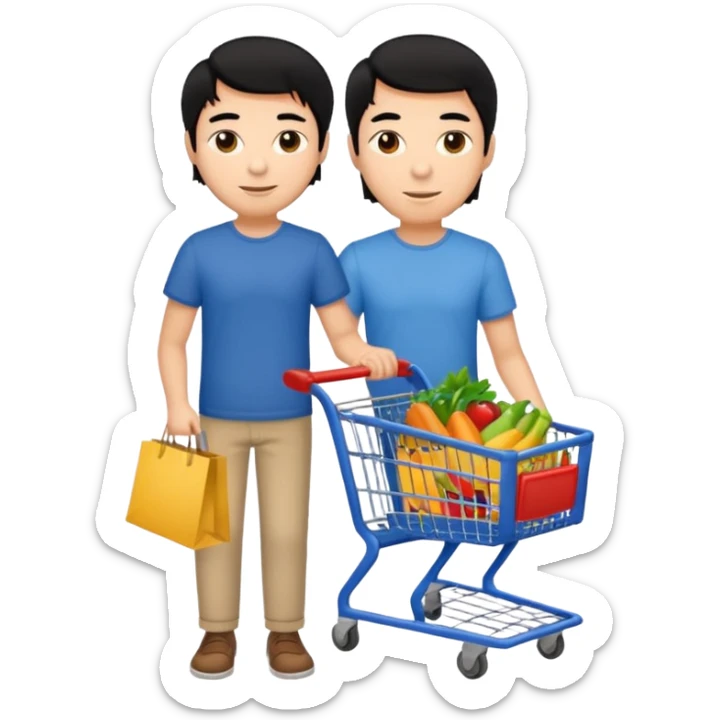 man-with-a-shopping-cart-full-body black hair sticker