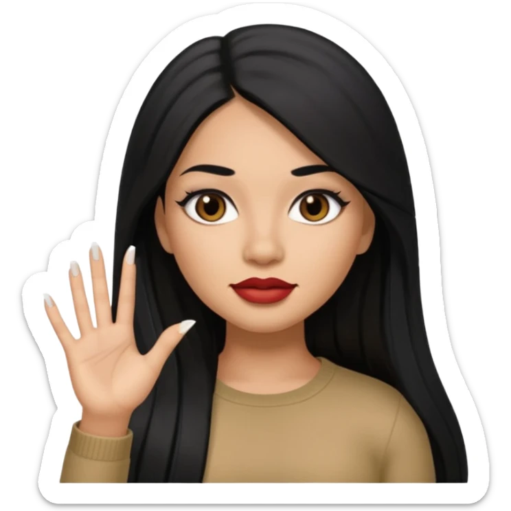 latina girl with straight long hair thats black memoji with nail no lipstick thats a baddie sticker