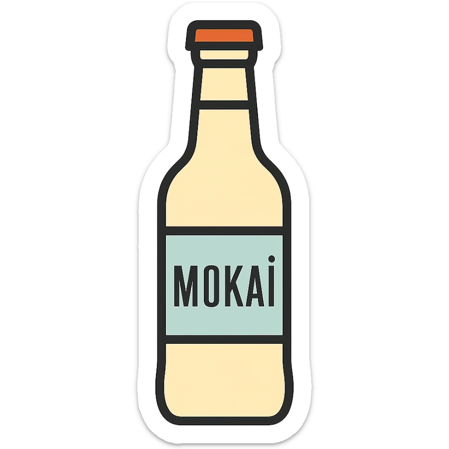 stylized illustration of a Mokai bottle from Randers, with clear Mokai logo, attributeGroup as owner, modern iconic style, no background sticker