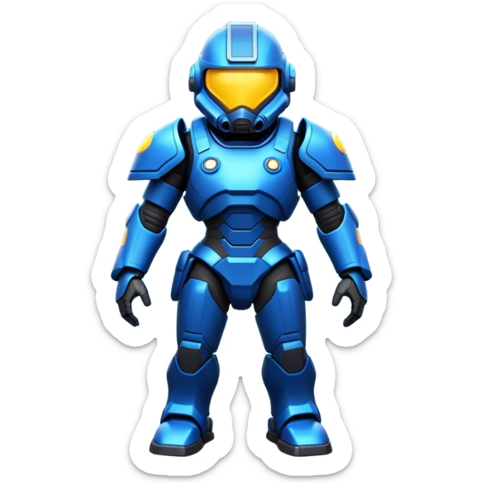 Clash of Clans aesthetic: Cinematic heroic Terran Marine Hero Emoji, rendered in a 3D vector-style similar to standard emojis with minimal shading and bold, simplified shapes. A compact, heroic isometric figure clad in futuristic power armor with signature energy accents, softly glowing with a cosmic battle charm. Simplified yet unmistakably iconic, highly detailed and consistent, glowing with a soft radiant shine and high gloss. Stylized with a touch of interstellar valor and a soft glowing outline, capturing the essence of an elite space warrior with a friendly, playful manner! sticker